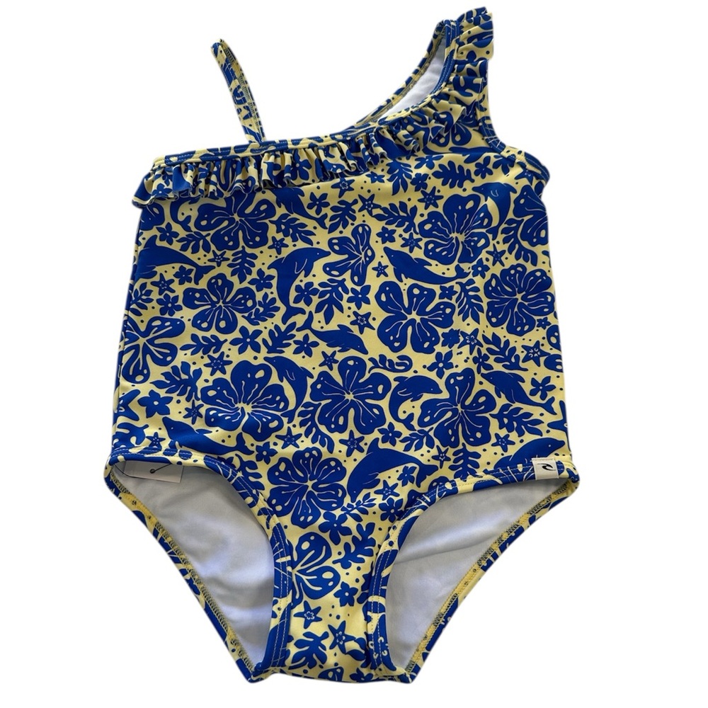 Rip Curl One Piece Swimsuit Sun Swell Blue & Yellow NWT Toddler Girls Size 3-4